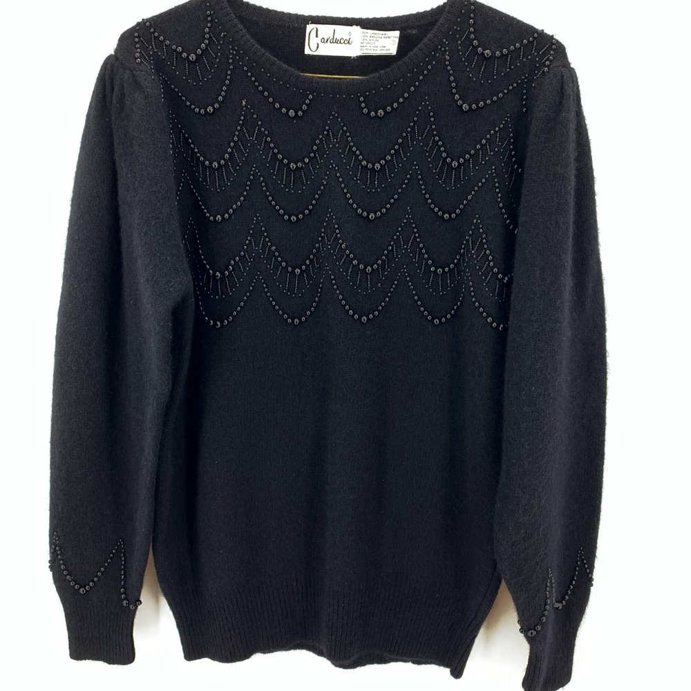 Carducci Vintage Lambswool Angora sweater size small black beaded